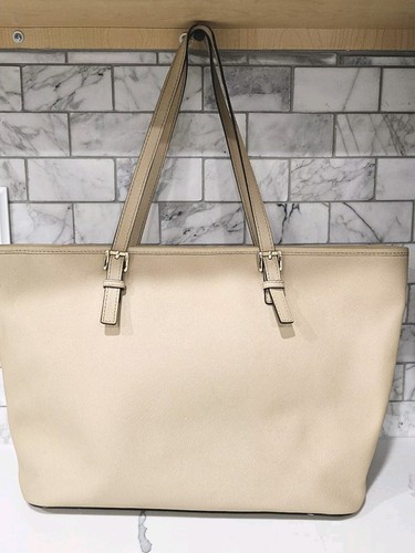 Michael Kors * Beige Jet Set Medium Saffiano Leather Top Zip Tote Bag Pre-Owned  - Bild 5 von 10