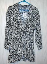 Zara Romper Faux Wrap Romper Womens Medium Shorts Long Sleeve Belted Wrap Black