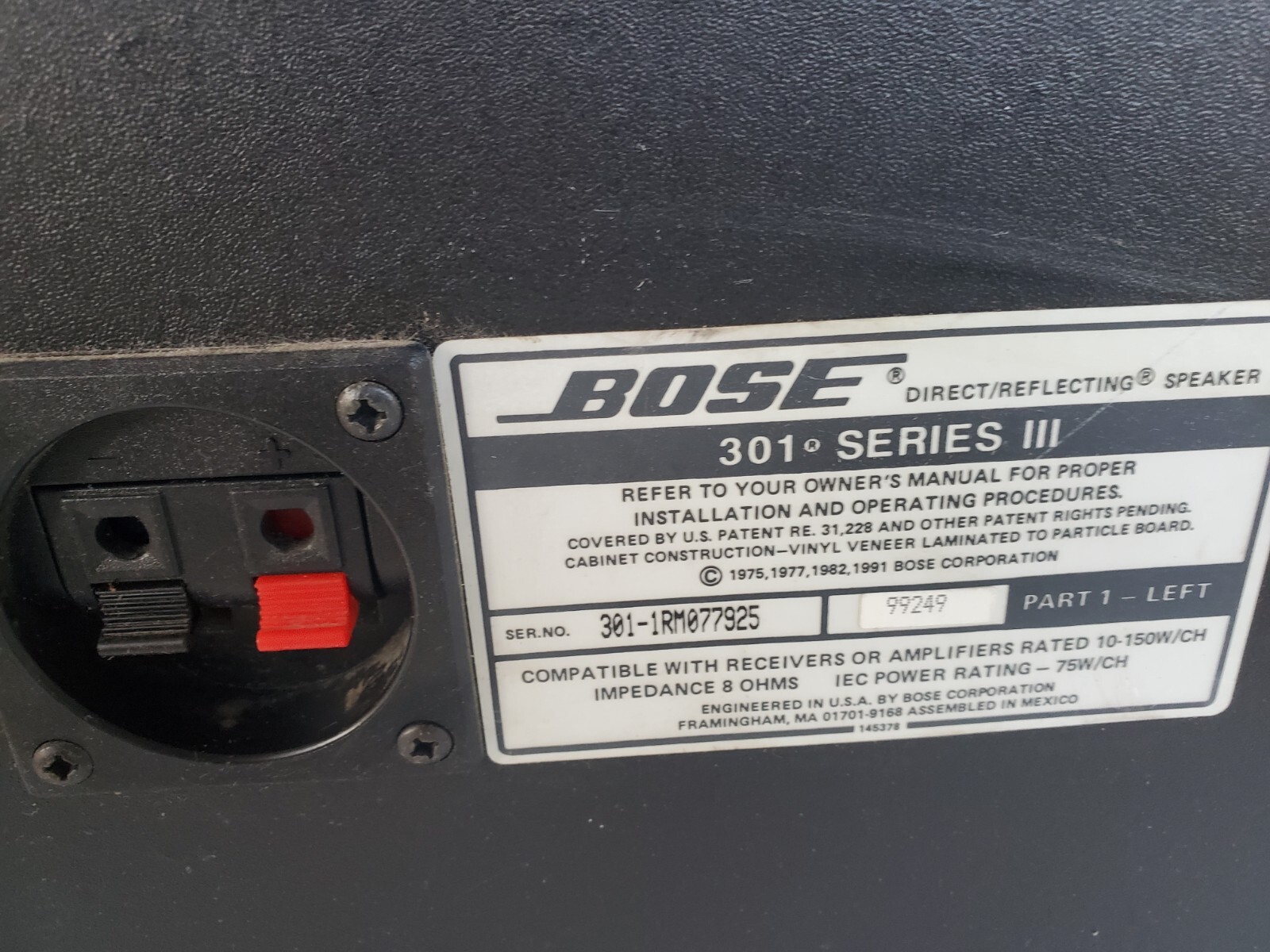 Bose 301 series III Direct Reflecting Bookshelf SINGLE Speaker