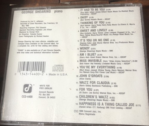 Concord Jazz George Shearing Piano CD 1989 - Picture 2 of 2