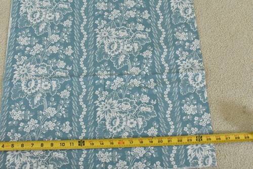 32" Long, Vintage, Off-White Floral Stripes on Dusty-Blue Cotton, Springs, V342