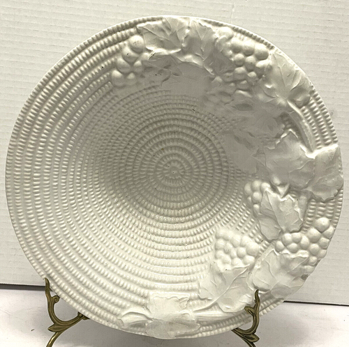 Vintage weiß Keramik Servierschale Trauben Blätter Majolika Italien 10,5" breit - Bild 1 von 6