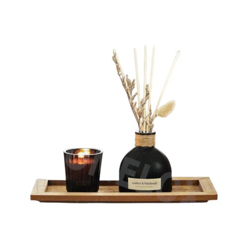 Decorative Fragrance Scented Black Reed Diffuser & Candle Set With Wooden Tray - Picture 4 of 4