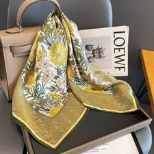 100 Silk 27" Square Scarf Women Neckerchief Wrap Kerchief Bandana Yellow Flower