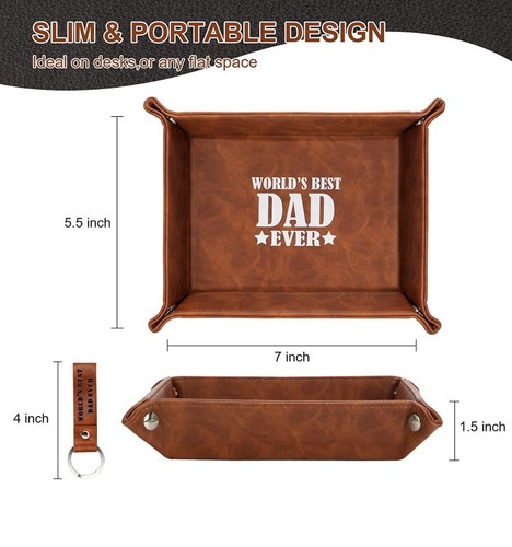 World's Best Dad Ever Leder Valet Tablett Nachttisch Organizer für Papa mit Schlüsselanhänger - Bild 5 von 6