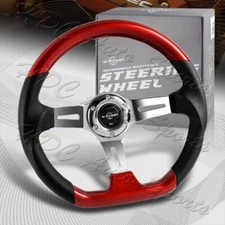 W-Power 13.5" Pearl Red Wood Grip 6-Hole Chrome 3-Spoke Vintage Steering Wheel