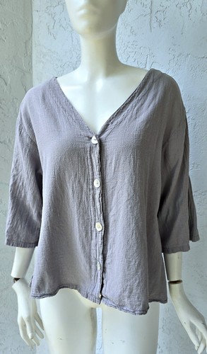 Oh My Gauze Top Ronnie Gr. 1 S/M grau Knopfleiste 100% Baumwolle Oberteil