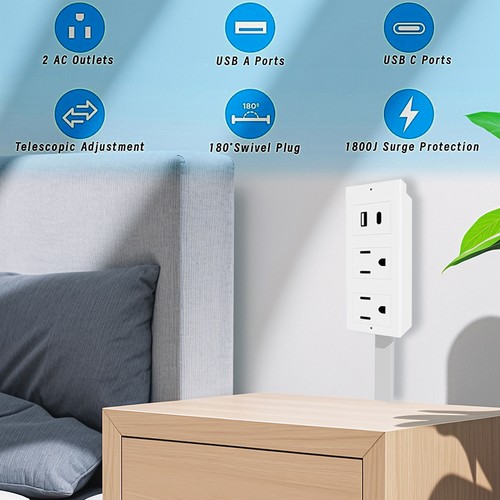 Electrical Outlet Expander Power Socket Rotating Extender Sofas Nightstands Desk - Picture 7 of 12