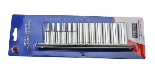 Britool 1/4" Drive Standard & Deep Socket Sets 4-14mm + Extension Bar Set - Picture 4 of 5