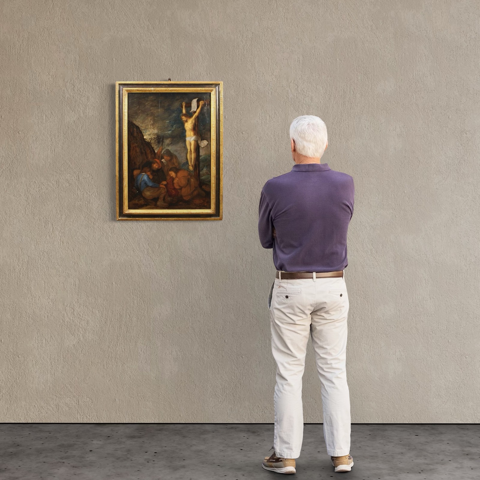 Flemish panel antique painting oil artwork crucifixion soldiers art 17th cent