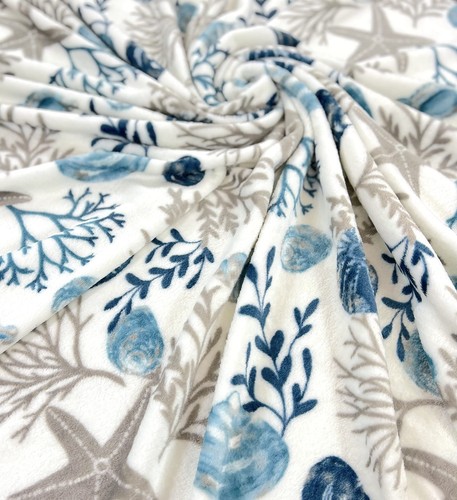 Coastal Ocean Beach Throw Blanket: Soft Plush Velvet Fleece Seashells Hues of... - Picture 3 of 5