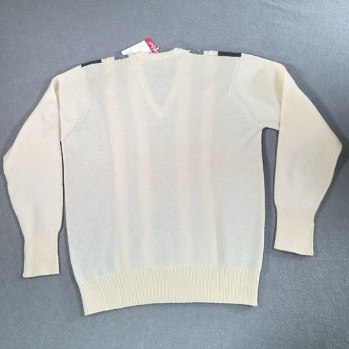 Vintage Jager London Sweater Mens Large 42 Beige Multicolor 100% Wool Cable Knit - Picture 7 of 11