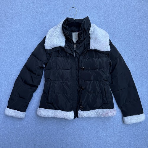 MCNOIEYR Jacke Damen 3 schwarz weiß Kunst Lammfellbesatz gesteppt Puffer Daunen - Bild 1 von 8