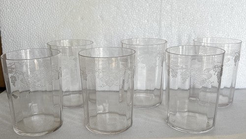 Vintage Saftgläser mattiert geätzt Traube & Weinrebe gerade Seite 6er Set - Bild 1 von 8