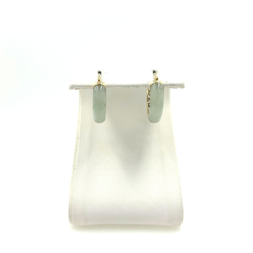 Estate 14K Gold Filigree Light Green Jade Round Hoop Latchback Earrings Pierced - Picture 9 of 12