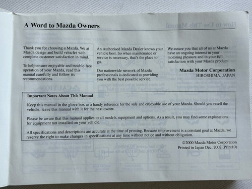 Mazda 323 Owner's Manual - 8Q15 Japan May 2000 - Bild 2 von 4
