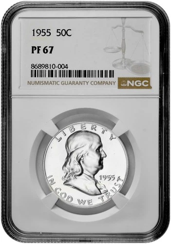 1955 50C Proof Silver Franklin Half Dollar NGC Graded PF 67 in New Holder