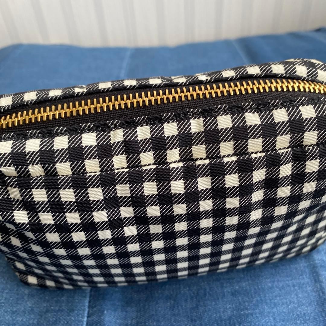 Miu Miu Gingham Check Pattern Canvas Pouch Black/… - image 7