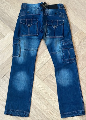 Brooklyn Mint Mens jeans, cargo combat stone wash retro vintage heavy denim pant - Picture 1 of 6