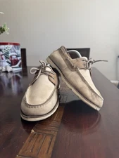 SPERRY Top-Sider Men's 10.5 M Leather Canvas Boat Shoe Moc Toe Tan Beige 2-Eye