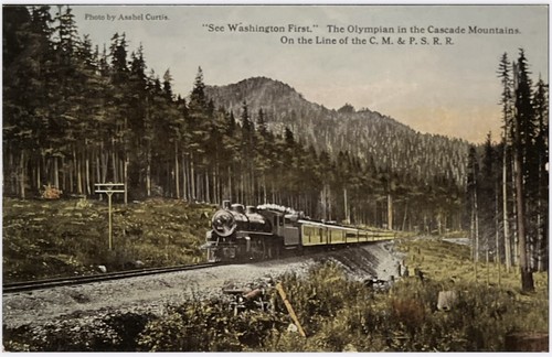 WASHINGTON WA Postkarte Olympionike ASAHEL CURTIS CM und P.S.R.R. Zug unbespielt