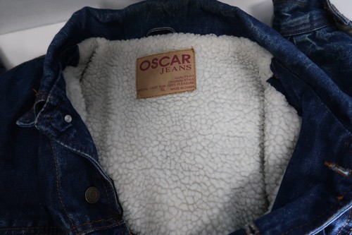 Vintage Oscar Jeans Denim Sherpa Lined Trucker Jacket Mens XL Farm Ranch Blue - Picture 3 of 11