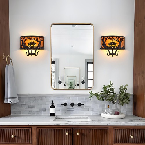 Farmhouse Wall Sconce, Rustic Vintage Indoor Wall Light Fixture, 2-Light West... - Picture 5 of 9