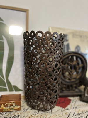 #ad 1960’S 1970’S MCM Brutalist Steel Washer Vase Studio Art Sculpture Mid Century $169.00