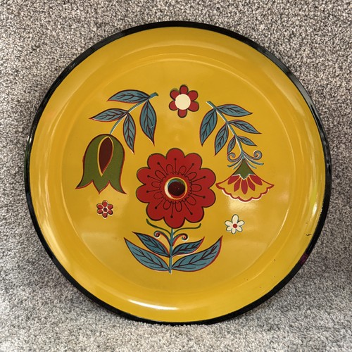 Vintage Japan Metal Serving Tray Folk Art Retro Kitchen MC Mod Boho Flower Power - Picture 1 of 8