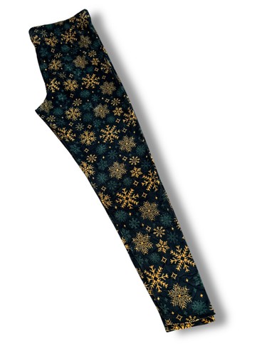 Serra Leggings Womens XL Green Yellow Snowflakes Stretch Elastic Waist Velour - Picture 3 of 5