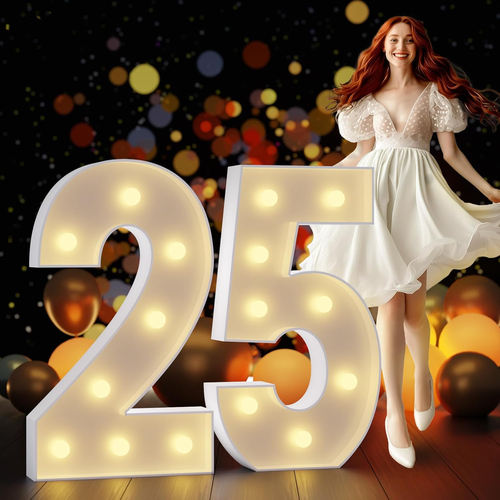 Números de carpa Imprsv 3 pies de alto: decoraciones de cumpleaños 25 grandes números iluminados - Imagen 10 de 12