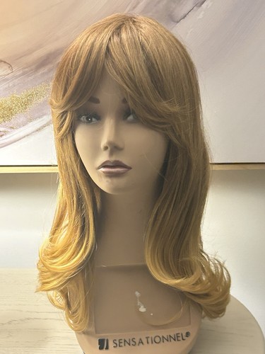 Strawberry Blonde Human Hair Blend Wavy Glamorous New Wig w Bangs