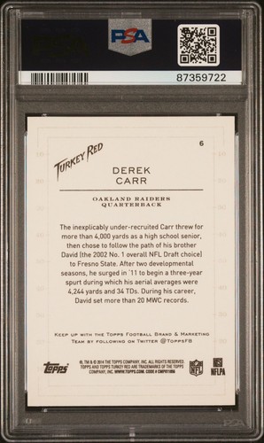 PSA 7 DEREK CARR 2014 TOPPS TURKEY RED PHOTO VARIATION ROOKIE CARD #6 SP 1/1  - Bild 2 von 3