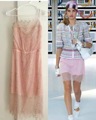 Chanel 2017 Spring Summer Runway Light Pink Lace Strappy Slip Dress Size 34