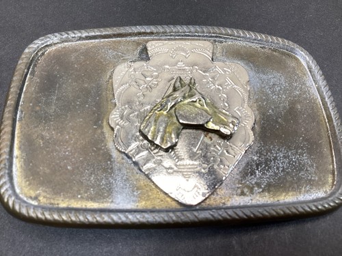 Fibbia per cintura western vintage testa di cavallo su testa di freccia design 3" x 1,75" - Foto 4 di 5