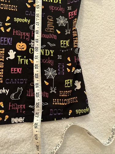 Scrubs Top Womens Large Halloween Words Ghost Candy Eek! Black Pockets L - Picture 13 of 13