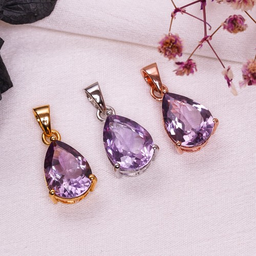 Amethyst Pendant natural purple amethyst 925 silver pendant Silver Color - Picture 2 of 12