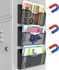 Magnetic File Holder 3PCS Wall File Folder Organizer, No Drilling Hanging Magazi