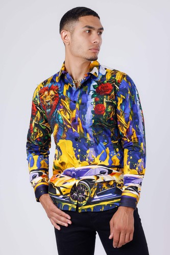 BARABAS Men's Rhinestone Floral Lion Long Sleeve Shirts 4SPR05 - Picture 29 of 35