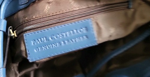 Paul Costelloe Blue Genuine Leather Drawstring Bucket Bag Shoulder Bag Handbag - Picture 8 of 9