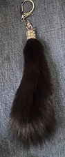 Fur Fox Tail Tassel Bag Hanging Charm Handbag Purse Bag Black, Silver Hardware