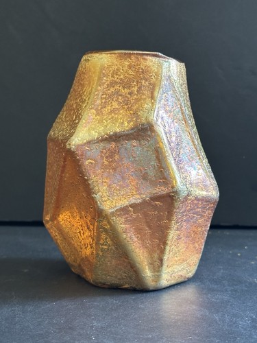 Iridized Cubist Vase Ruba Rombic Style Art Glass Abstract Modernist 5.25”