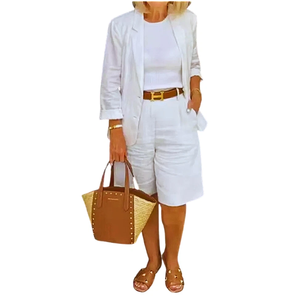 Completo Donna Lino Cotone Blazer e Shorts Coordinati Estate Tg M - Immagine 4 di 4