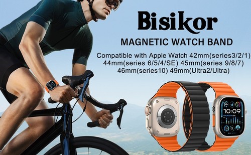 Bisikor do Apple Watch Pasek 49/46/45/44/42mm Dwustronny magnetyczny pomarańczowy/czarny - Zdjęcie 17 z 21