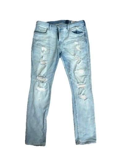 H&M Men s Jeans Skinny Coupe Moulante & Denim Pants Ripped Light Wash 36 x 32 - Picture 1 of 7