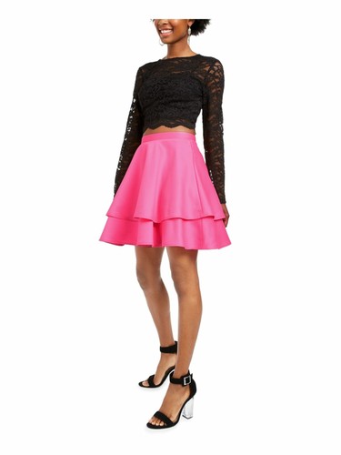 CITY STUDIO Womens Pink Zippered Mini Ruffled Skirt 3 - Picture 3 of 9