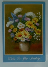 Vintage Traditional Florals Birthday Mid Century Greeting Card Litho USA