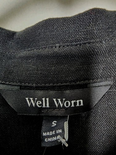 Well Worn Dress Womens S Black Linen Blend Cuffed Short Sleeve Button Up Shirt - Picture 3 of 3