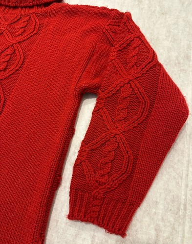 Vintage Knit TurtleNeck Long Cottagecore Boho Textured Sweater Small Acrylic Red - Picture 12 of 19