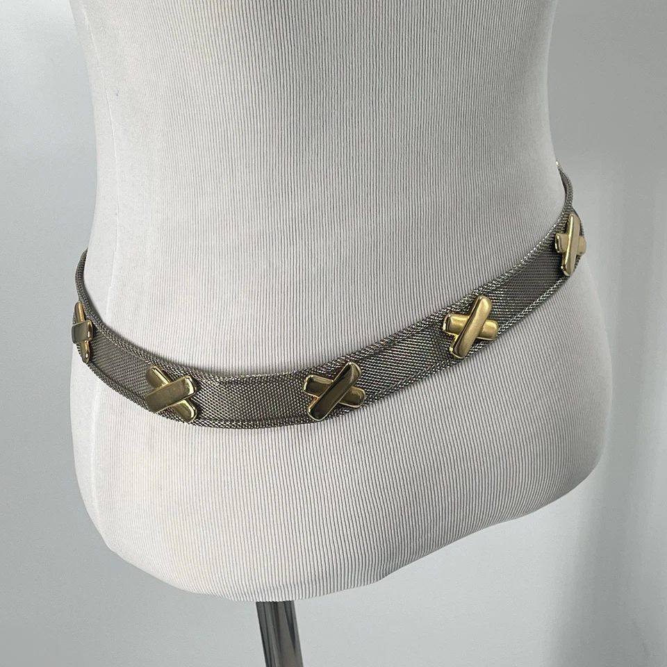 Винтажный золотистый сетчатый ремень смелый блестящий Studio 54 ретро заявление изделие - Изображение 3 из 4